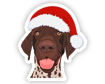 GSP German Shorthaired Pointer Santa Dog Sticker, Die Cut Vinyl, Water Bottle, Laptop, Phone Case, Waterproof, Dishwasher Safe