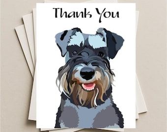 Schnauzer thank you card, gray Schnauzer dog gift card, puppy dog thank you blank greeting card