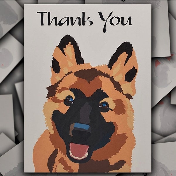 German Shepherd thank you card, German Shepherd dog gift card, puppy dog thank you blank greeting card