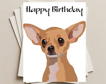 Chihuahua birthday card, fawn Chihuahua dog gift card, puppy dog blank happy birthday greeting card