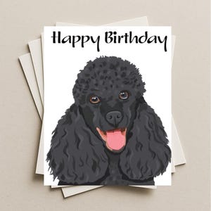 Black Poodle birthday card, Black Poodle dog gift card, puppy dog blank happy birthday greeting card