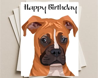 Tarjeta de cumpleaños de perro bóxer, tarjeta de felicitación en blanco, nota o tarjeta de regalo con sobre