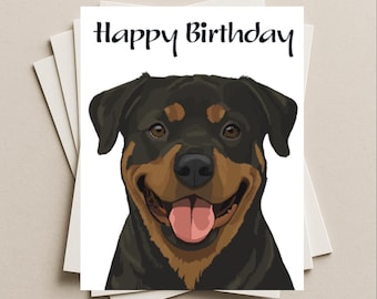 Tarjeta de cumpleaños de perro Rottweiler, tarjeta de felicitación en blanco de Rottie, nota o tarjeta de regalo con sobre
