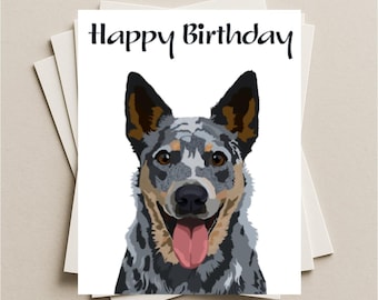 Tarjeta de felicitación de cumpleaños de Blue Heeler, nota o tarjeta de regalo, tarjeta de felicitación en blanco de feliz cumpleaños de Australian Boyero