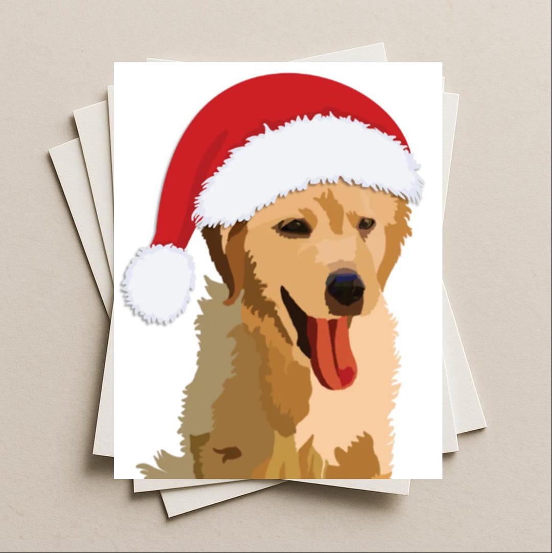 Golden Retriever Santa Card, Golden Retriever Christmas Card, Dog Gift ...