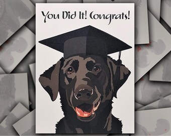 Black Labrador Retriever Congrats on Graduation card, Black Lab dog gift card, Black Lab puppy graduation cap and tassel blank greeting card