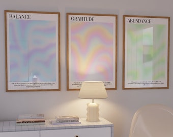 Aura Poster Set - 3 Stück | Ästhetischer Farbverlauf Print, Danish Pastell Wandkunst, Art Print Set, Aura ästhetisches Poster, Indie Decor