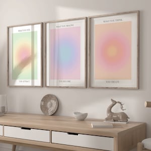 3 Pc Aura Affirmation Art Print, Gradient Danish Pastel Aesthetic Poster, Indie Decor,  Law of Attraction Wall Art, Zen Wall Art, DIGITAL