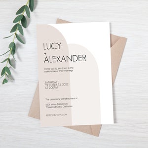 Neutral Arches Wedding Invitation Template, 5x7 inch, Minimalist, Front and Back