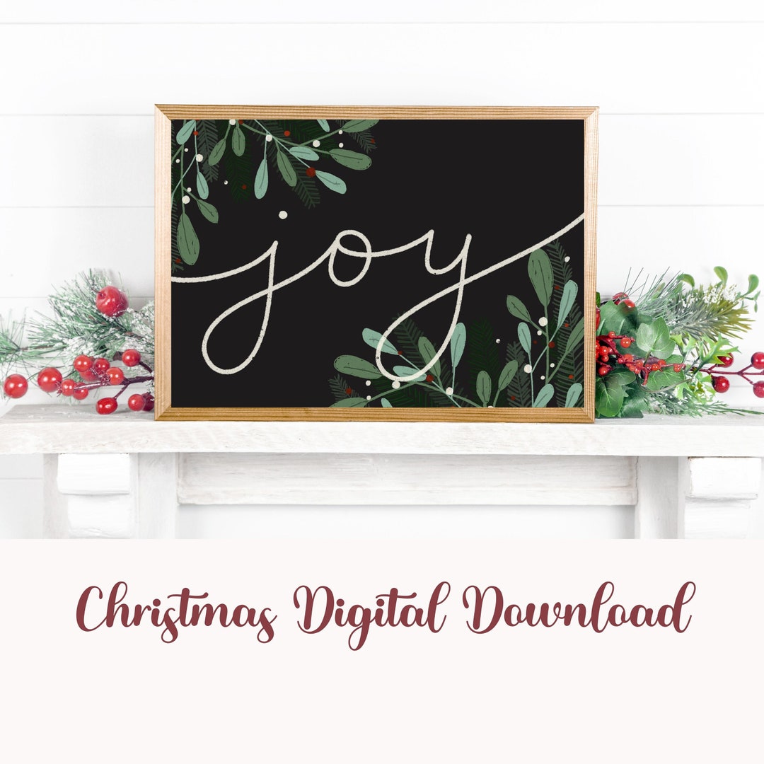 Joy Christmas Wall Art With Mistletoe Etsy