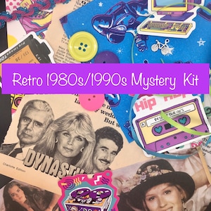 Kit misterioso de diario basura retro de los 80 y 90: efímeras y pegatinas