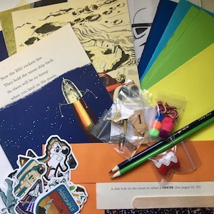 Space Junk Journal kit - childrens book junk journal - vintage - moon and stars - kids journal kit- kids junk journal - junk journal kit diy