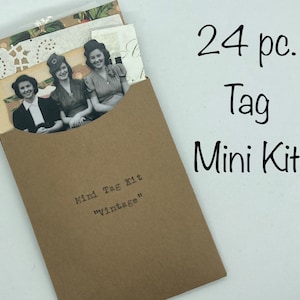 Vintage Tag Mini Kit: Junk Journal Ephemera, Stickers, Blank Tag