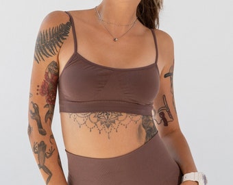 Brown Seamless Thin Straps Top: Sleek Elegance for Every Occasion