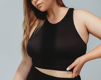 Black Seamless Ribbed Halter Top: Chic and Comfy Elegance