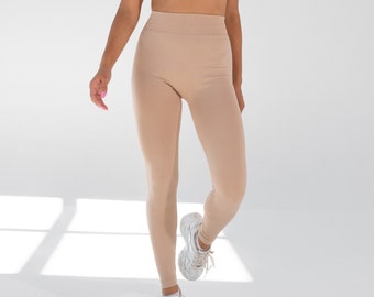 Seamless Leggings, Beige Women Leggings for sports and for every day