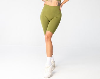 Green Olive Seamless High-Waisted Biker Shorts for Women