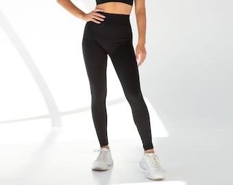 Seamless Black Leggings – High Waisted Tights for Gym, Yoga, Workout – Flattering Fit