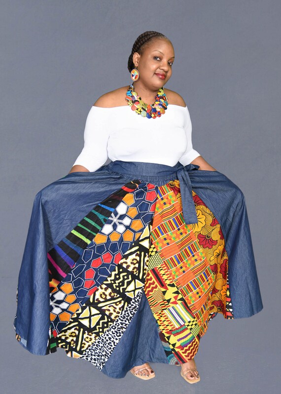patchwork skirt outfit