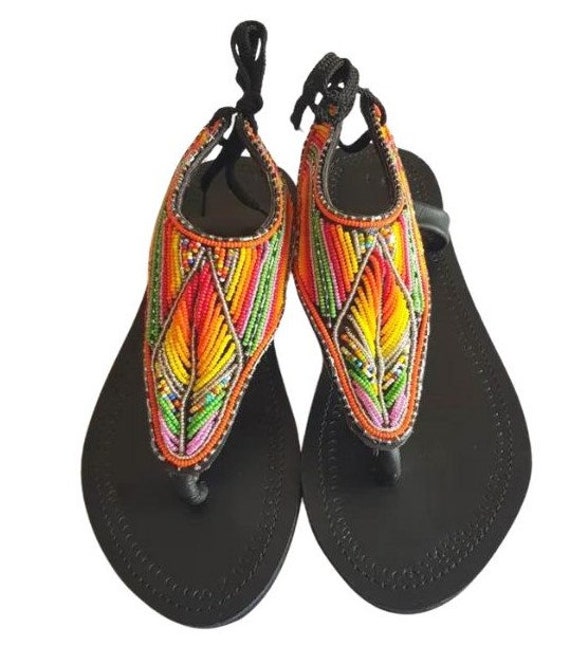 On Sale Maasai Sandals Leather Gladiator Sandals Beaded Sandals