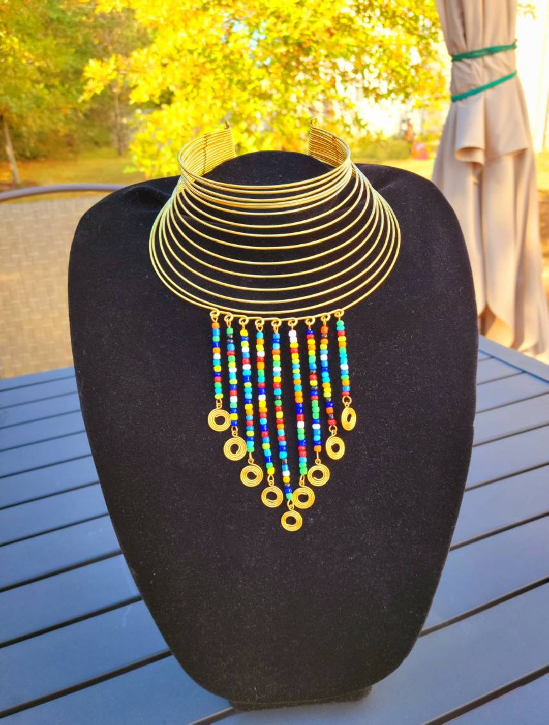 African Choker Multi Layer Brass Coil Necklace Cleopatra Egyptian