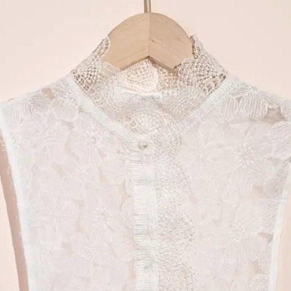 WHITE Faux Collar With Lace Pattern Dickie Collar Detachable Stand Up Collar