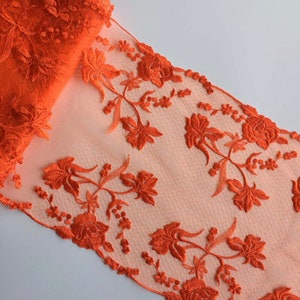 ORANGE Bilateral Floral Embroidered lace panel on tulle for Home Decor, Decoration, Party, Crafts, Dress, Top, Accessories