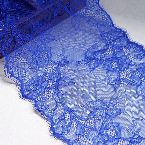 BLUE SAPPHIRE Eyelash Floral Chantilly Lace Panel Fabric Bra Underwear Lingerie Dress Sewing Handmade Trimmings
