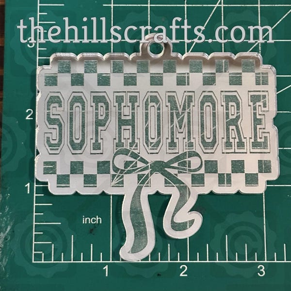 Sophomore Checkered with Bow - Homecoming Trinkets - Mirror Acrylic Trinket - Mum Trinket