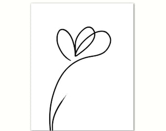 Minimalist Flower Line Art Print, Black and White (Digital Download)