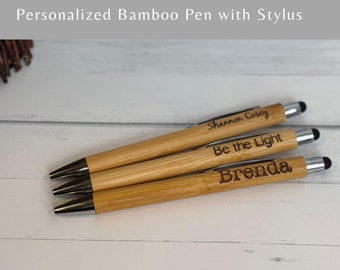 Personalized Pen with Stylus, Custom Bamboo Pen, Laser Engraved Pen, Engraved Gifts, Customize with Name, Initials, Special Phrase, Quote