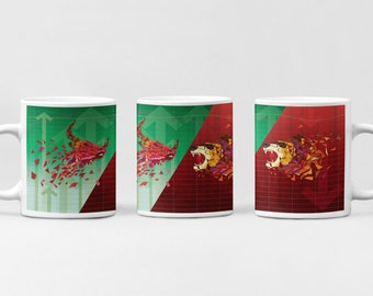 Bear and Bull Full Wrap Stock Market Coffee Mug - Gift for Financial Advisor - Gift for Investors