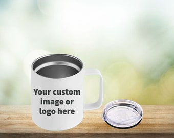 Aangepaste 12oz roestvrijstalen reismok - gepersonaliseerde reisbeker met handvat en lekvrij deksel - gepersonaliseerde koffiekop met deksel