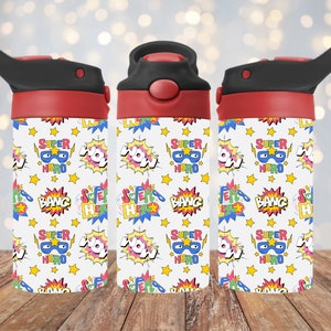 Christmas Gift for Kids - Red and Black Super Hero 12oz Kids Water Bottle - Leak-Proof Toddler Tumbler - Reusable Water Bottle