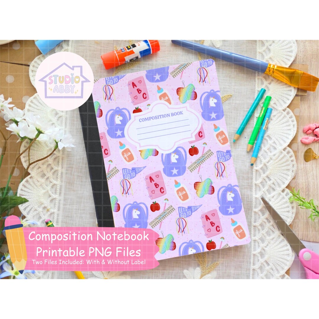 Printable School Supplies Composition Notebook Cover PNG (digital ...