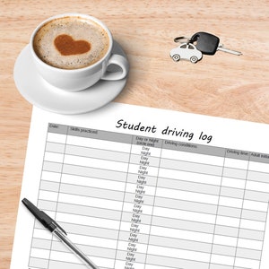 Gedetailleerd rijlogboek voor studenten Digitale PDF afdrukbaar in zwart-wit