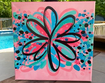 Playful Abstract Acrylic Painting on Stretched Canvas in Bright Colors