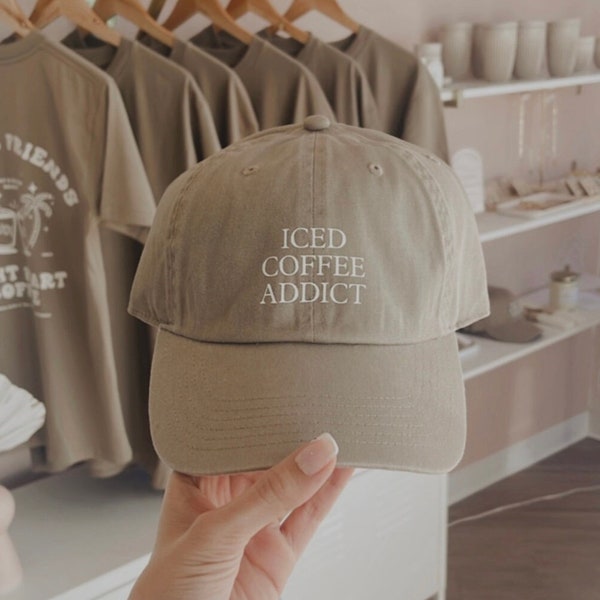 Iced Coffee Addict Hat - Neutral Tan Hats - Coffee Dad Hat - Women's Hat - Adjustable Hat - Boho Style