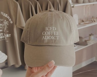 Iced Coffee Addict Hat - Neutral Tan Hats - Coffee Dad Hat - Women's Hat - Adjustable Hat - Boho Style