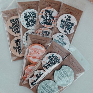Trendy Car Coasters - Girl Car Coaster Set - Funny Coasters - Aesthetic Car Accessories - Relatable Small Gift for Her - Cute Car Accessory