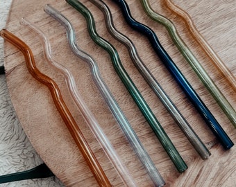 Wavy Glass Colored Straws - Trendy Glass Straw - Color Straws - Straw For Beer Can Glass - Aesthetic Glassware - Color Glass Straw - Coffee