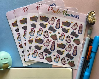 Pride Bunnies Sticker Sheet, Pride Theme Bunny Stickers