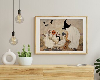 Thrifted Ghost Painting - Halloween wall art - Ghost Painting - Halloween Décor - Trick or treating ducks - Viral Tiktok Ghost painting -