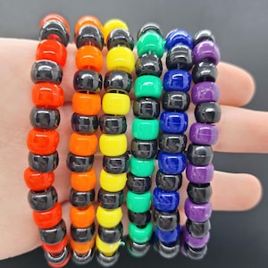 Kandi black and rainbow set 6 bracelets, kandi rainbow bracelets, kandi rainbow jewelry, kandi bracelet, kandi accessory, kandi fashion