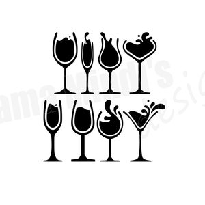 8 Individual Wine Glass Designs SVGs & PNGs