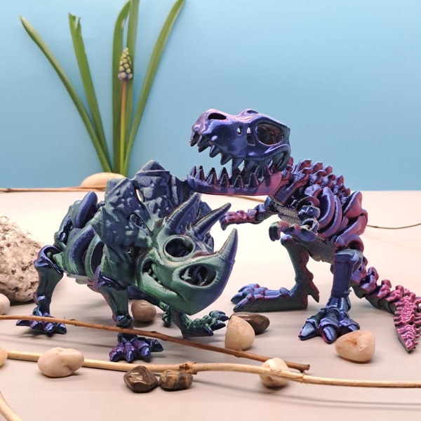 Anodized Color 3D Printed Dinosaurs, 3D Printed T-Rex, 3D Printed Dinosaur Skeleton, 3D Printed Flexible Dinosaur,  3D Printed Fidget Toy