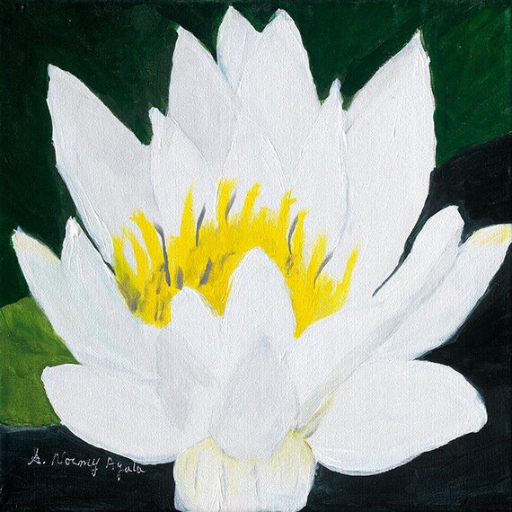 White Lotus Flower Acrylic Painting Etsy