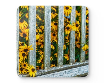 Flower Bench Corkwood Coaster Set: Nature Lover Gift