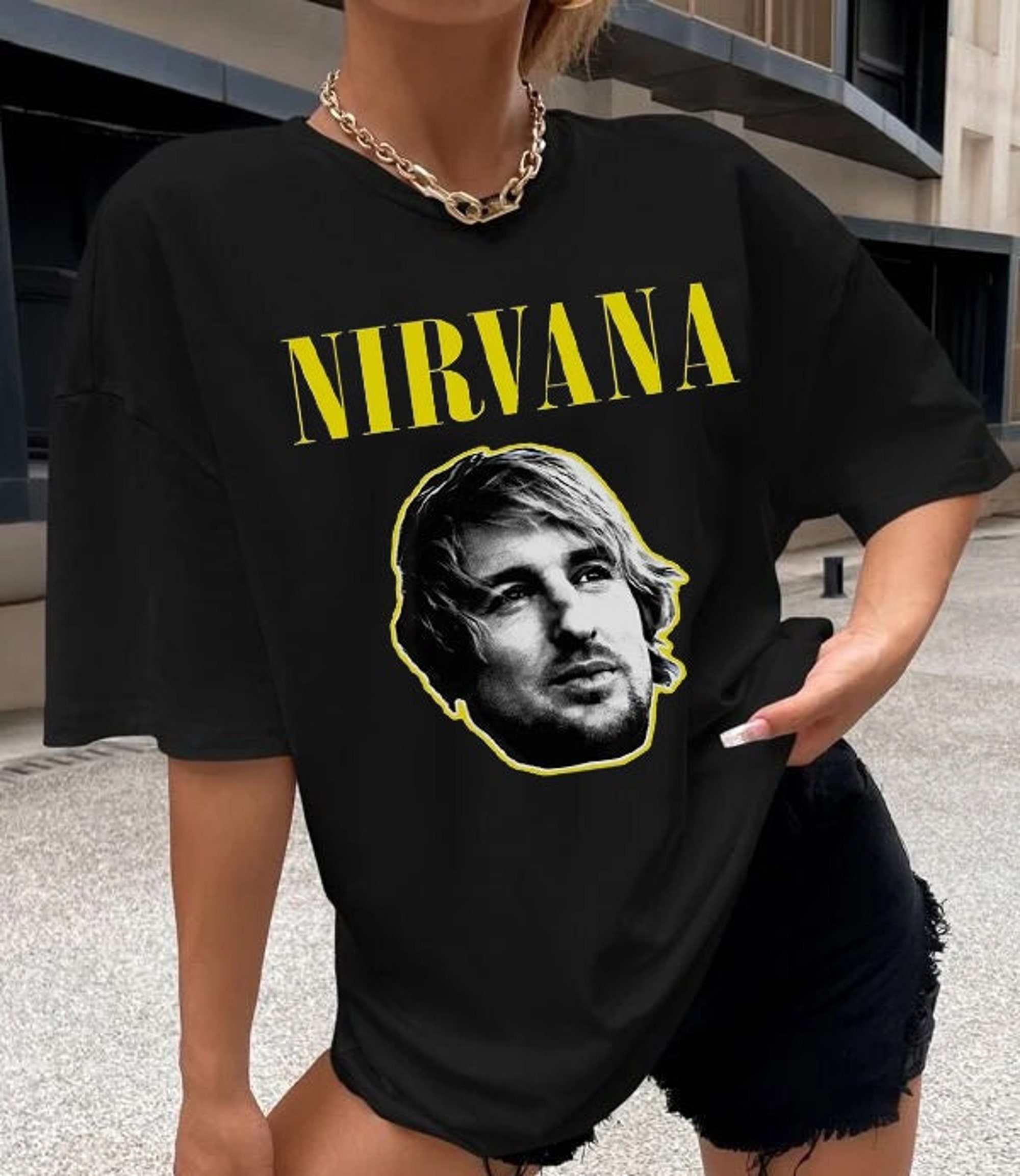 Discover Owen Wilson Nirvana Shirt, Nirvana 90s Hip Hop Band Shirt, Nirvana Parody Shirts