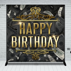 Money Birthday Banner | Bling | Black & Gold | Luxury | Dollar | Dollar Bills | Classy | Birthday Banner | Backdrop | Party | Glam | Trend